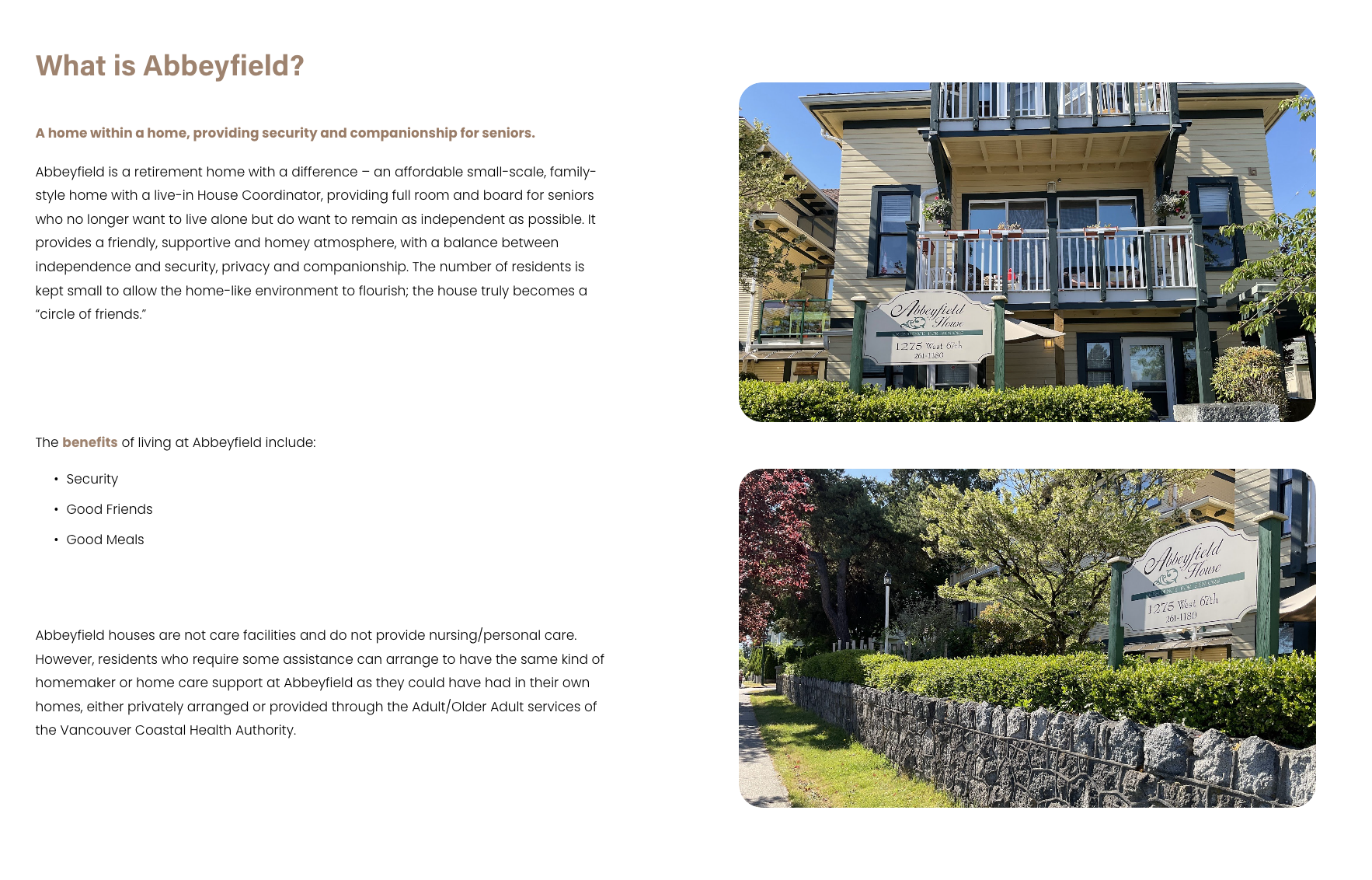 Abbeyfield Vancouver About Us page