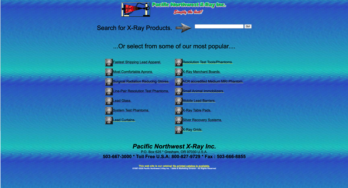 Original Pacific Northwest X-Ray homepage before redesign