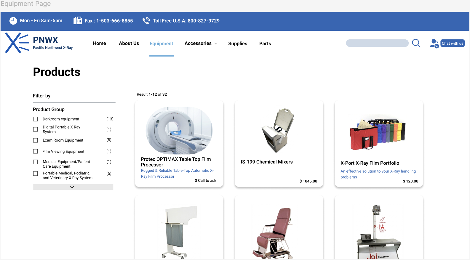 Redesigned Pacific Northwest X-Ray equipment page