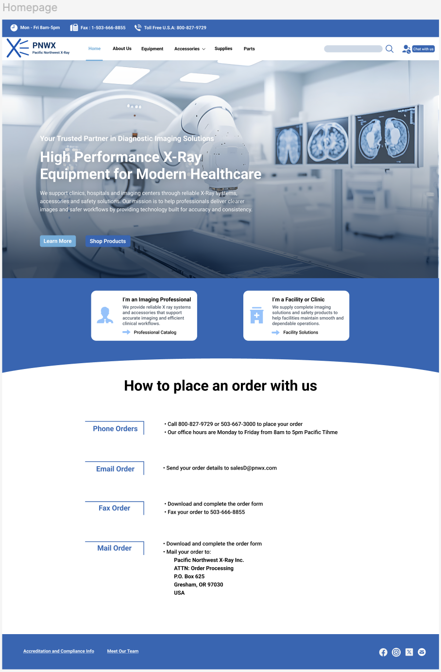 Redesigned Pacific Northwest X-Ray ordering and contact section