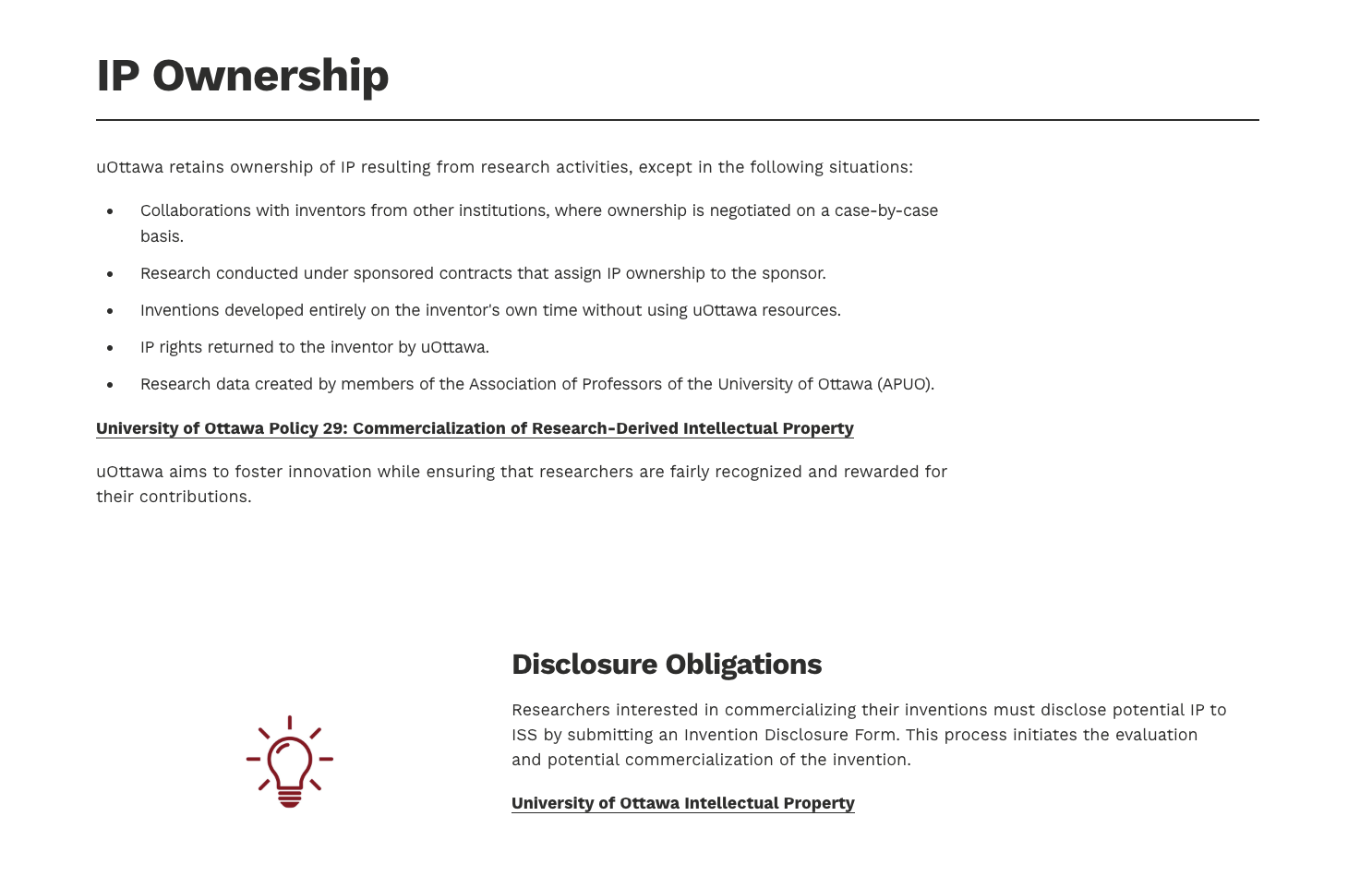 uOttawa IP policy page layout