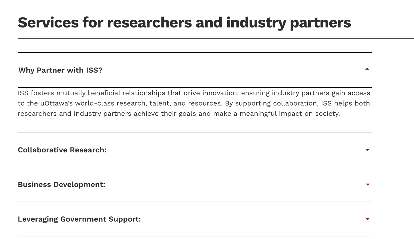 ISS service dropdown layout